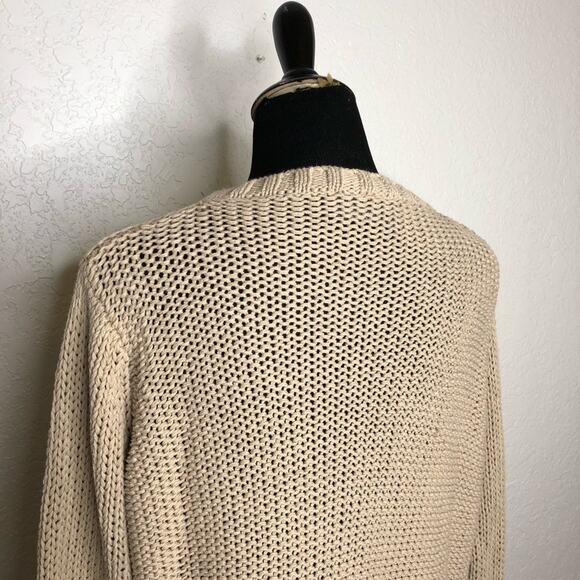Wooden Ships tan crochet knit ribbed trim sweater size Medium / Large M/L - Picture 10 of 12